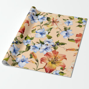 Vackra tigerliljor och små blåa blommor på t presentpapper