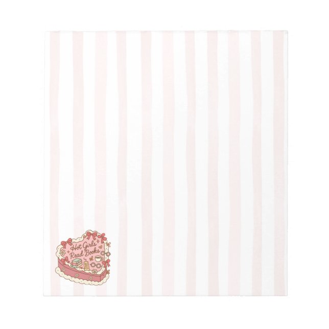 Vackra tjejer läser böcker Rosa ränder Anteckningsblock (Framsida)