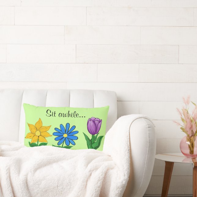 Vackra trädgårdsblommor grön kastkudde lumbarkudde (Soffa)