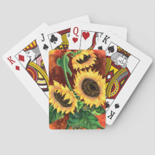 Vackra tre solblommor - präglad konsmålning casinokort