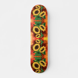 Vackra tre solrosor - mönstrad konsmålning - mini skateboard bräda 18,5 cm
