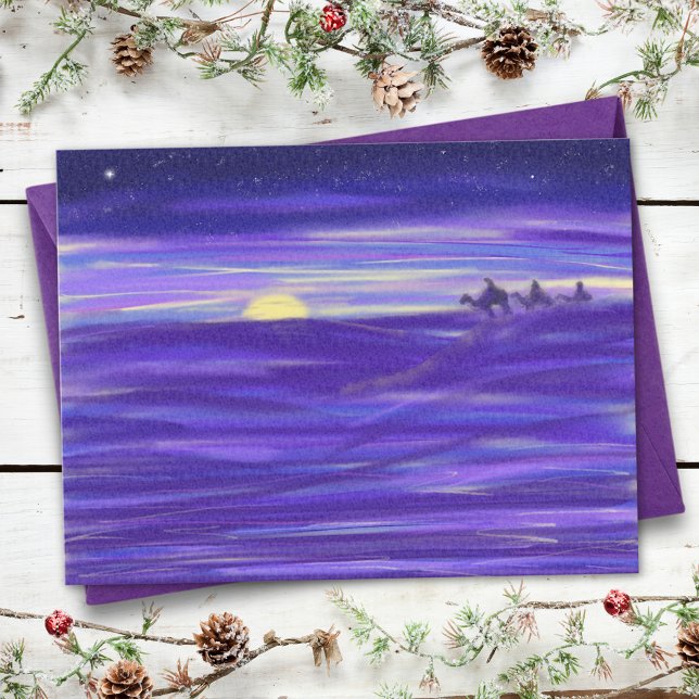 Vackra Tre vise män vattenfärgsbudget Vykort (three wise men purple watercolor art Christmas holiday greetings budget postcard)