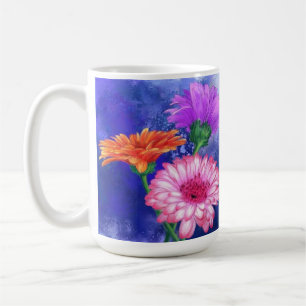 Vackra trefärgade gerbera-kaffemuggsmålning kaffemugg