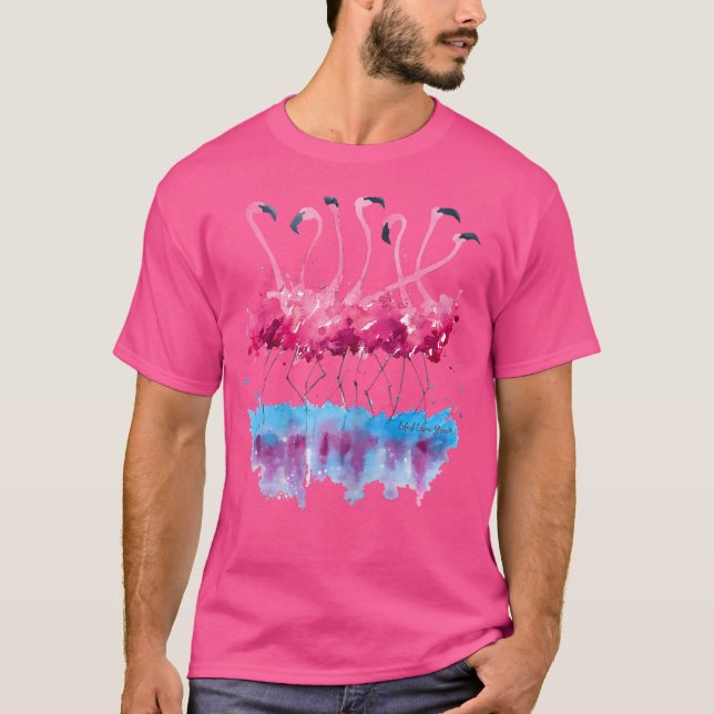 Vackra tropiska dansande rosa flamingor t shirt (Framsida)