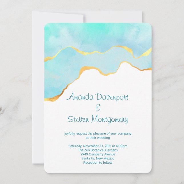 Vackra tropiska Grönten med Guld Gräns Bröllop Inbjudningar (Framsida)