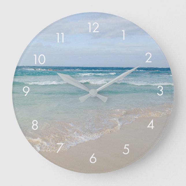 Vackra Tropiska stranden i Serene och Ocean Clock Stor Klocka (Framsida)