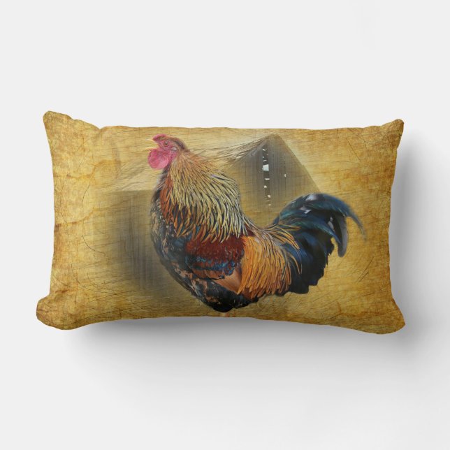 Vackra Tupp och Rustic Barn Chicken Coop Lumbarkudde (Framsida)