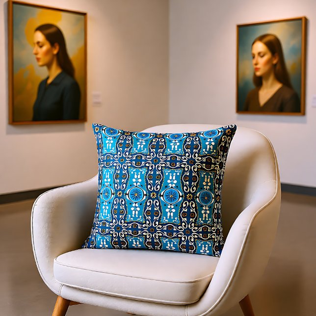 💙🤎 Vackra turkos - bruna Azulejos, 8 Kudde (💙🤎 Beautiful turquoise - brown Azulejos, 8 Throw Pillow)