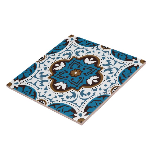💙 Vackra turkos och bruna Azulejos, V Kakelplatta (Sidan)