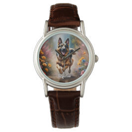 Vackra tyska Shepherd Hund & Flowers Armbandsur
