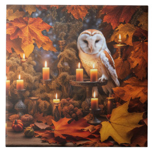 Vackra Uggla Mystical Höst löv Candles Kakelplatta