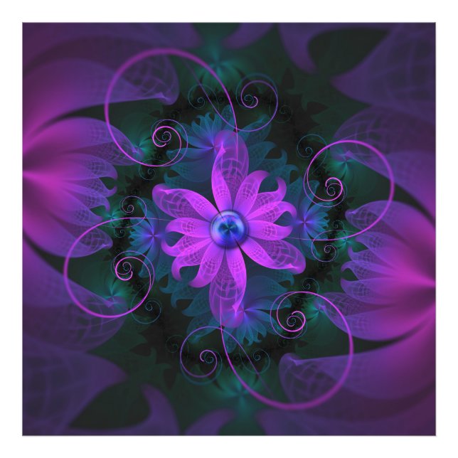 Vackra Ultraviolet Lilac Orchid Fractal Flowers Fototryck (Framsidan)