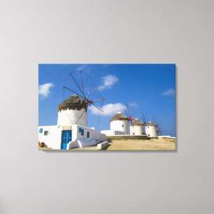 Vackra väderkvarnar på ön Mykonos, Canvastryck