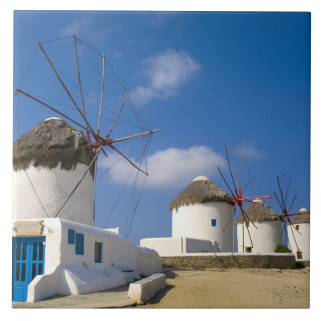 Vackra väderkvarnar på ön Mykonos, Kakelplatta (Framsidan)
