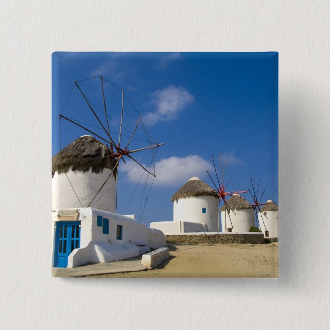 Vackra väderkvarnar på ön Mykonos, Knapp (Framsida)