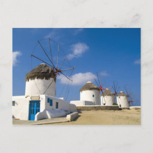 Vackra väderkvarnar på ön Mykonos, Vykort