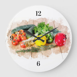Vackra väggklossar - Vattfärgsfärgsfärska Veggies Stor Klocka