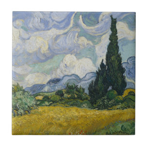 Vackra Van Gogh Wheat Fält med kypresser Kakelplatta