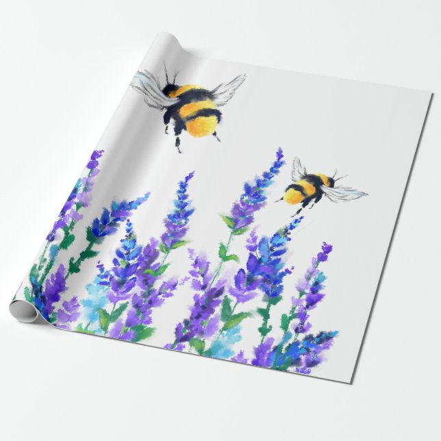 Vackra Vår blommor och Bees Flygande - Teckning Presentpapper (Utrullad)
