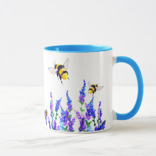 Vackra Vår blommor och bin som flyger Teckning Mugg
