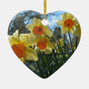 Vackra vår gult,orange daffodil-blommor julgransprydnad keramik