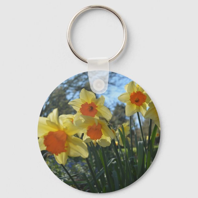Vackra vår gult,orange daffodil-blommor nyckelring (Framsida)