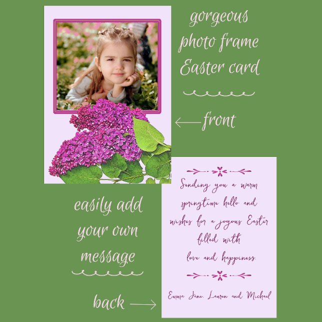 Vackra vår syren Foto Glad påsk Julkort (Beautiful lilac photo frame for your Easter Greetings)