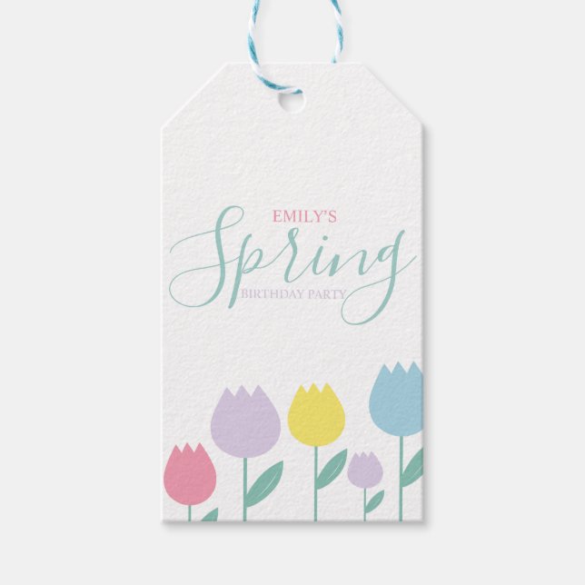 Vackra vår tulpaner Pastell Blommig Födelsedagsfes Presentetikett (Framsidan)