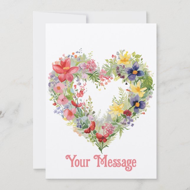Vackra vårblommor Blommig hjärtformad hälsning Julkort (Framsida)