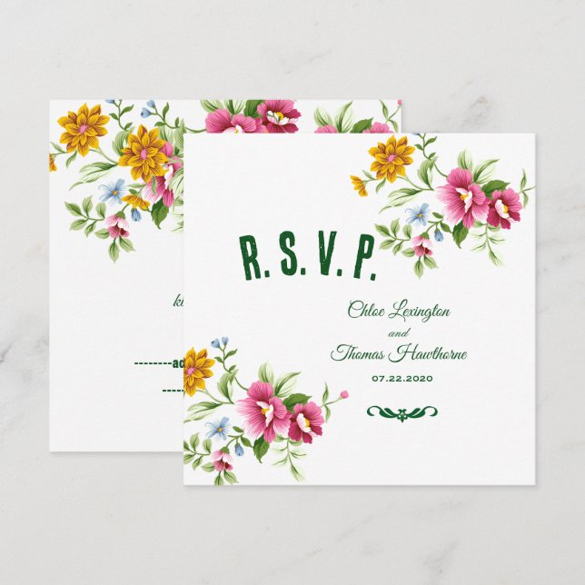 Vackra vårblommor bröllop RSVP-kort Inbjudningar (Fram/baksida)