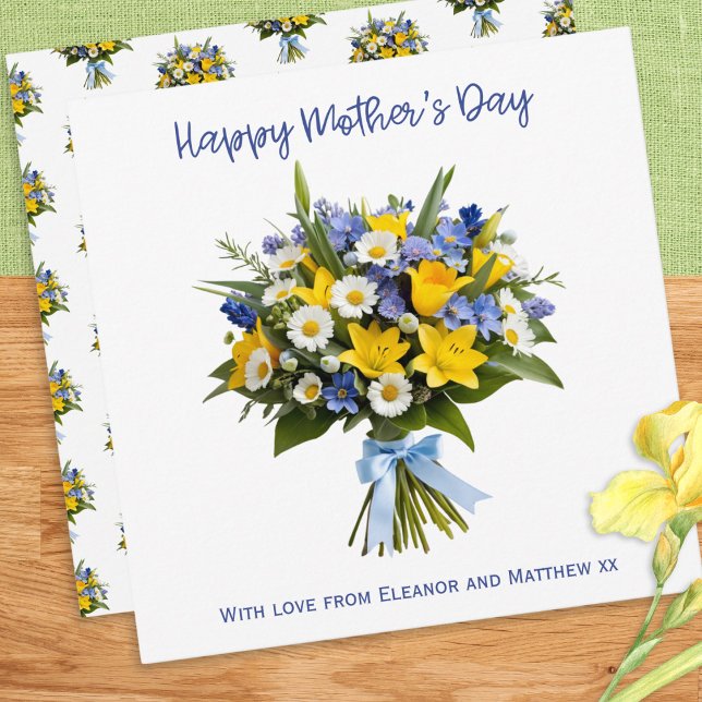 Vackra vårblommor Personlig mors dag Kort (A personalized Mother's Day card, with picture of a beautiful hand-tied bouquet of Spring flowers)