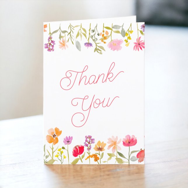 Vackra vårens vilda blommor bröllopsdusch tack kort (Pretty spring wildflowers floral bridal shower thank you card)