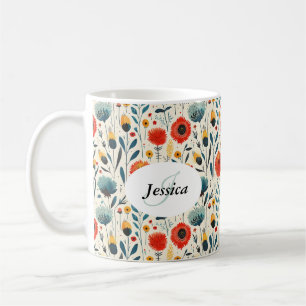 Vackra vårfärgade flickiga vilda blommor script kaffemugg