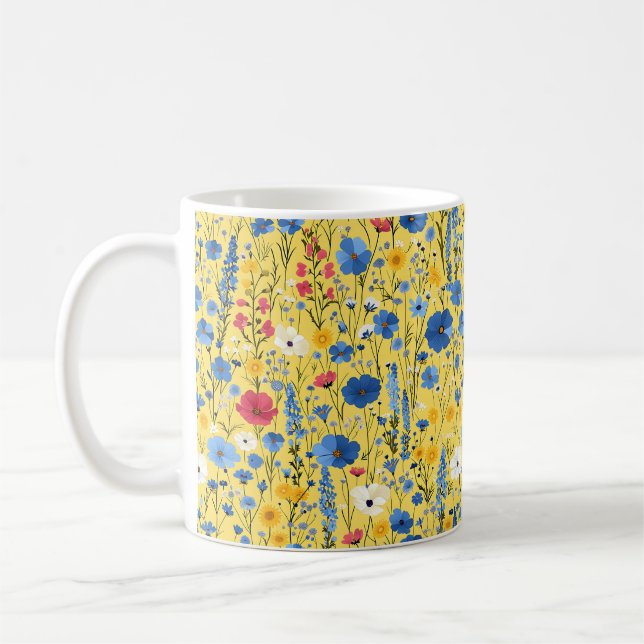 Vackra vårfärgglada flickaktiga vildblommor kaffemugg (Vänster)