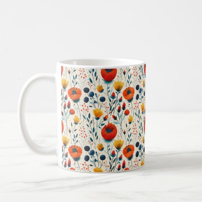 Vackra vårfärgglada flickiga vilda blommor kaffemugg (Vänster)