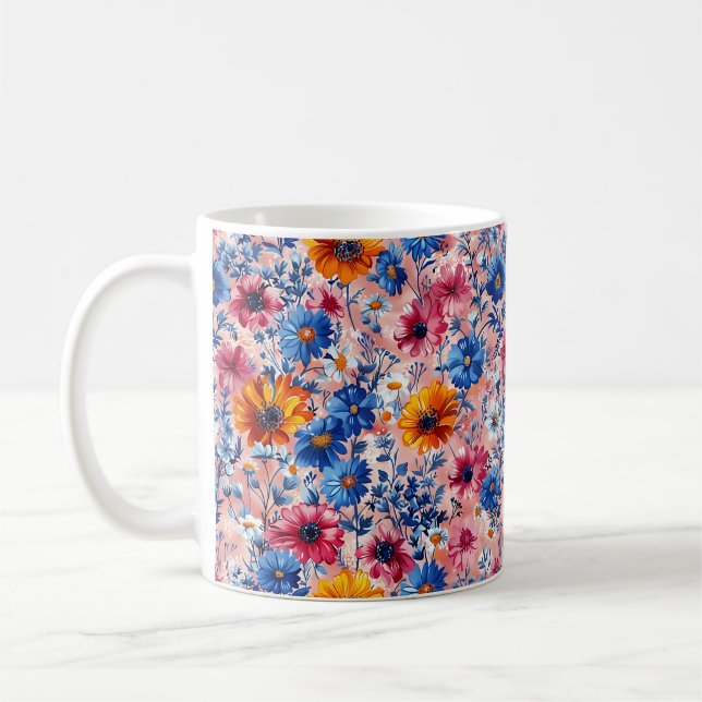 Vackra vårfärgglada girlika vildblommor kaffemugg (Vänster)