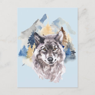 Vackra Vargen Head Watercolor Forest Helg Vykort