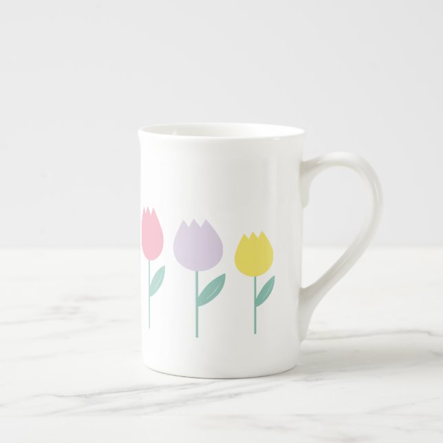 Vackra vårstulpanter Pastell Färg Blommig Benporslin Mugg (Höger)