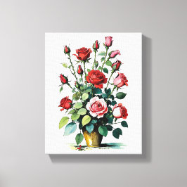 Vackra Vatten Färg Red och Rosa ros Canvastryck