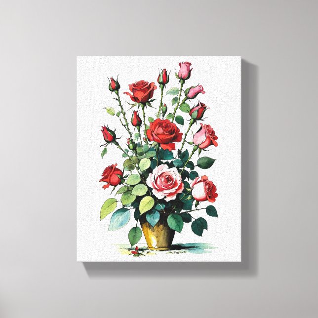 Vackra Vattenfärg Röda och Rosa Rosor Canvastryck (Framsida)