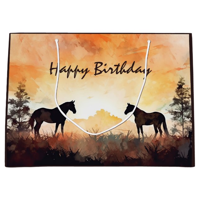 Vackra vattenfärga hästar vid Sunset Birthday (Framsidan)