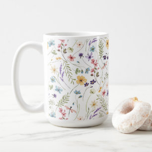 Vackra vattenfärger Blommor och fjärilar Kaffemugg