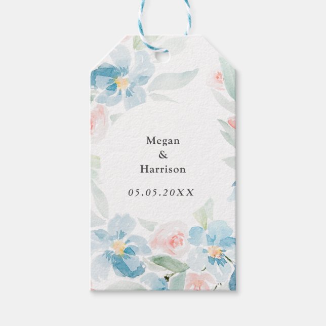 Vackra vattenfärger  ro och blåa blommor presentetikett (Framsidan)