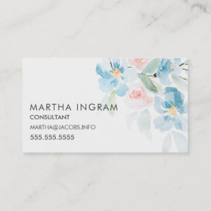 Vackra vattenfärger  ro och blåa blommor visitkort