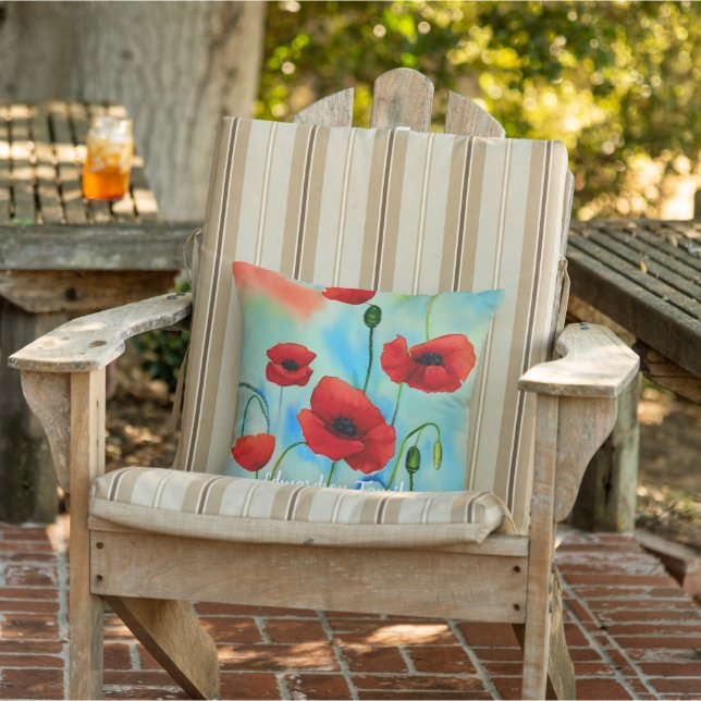 Vackra vattenfärgpoppies mönster monogram namn kudde (Stol)