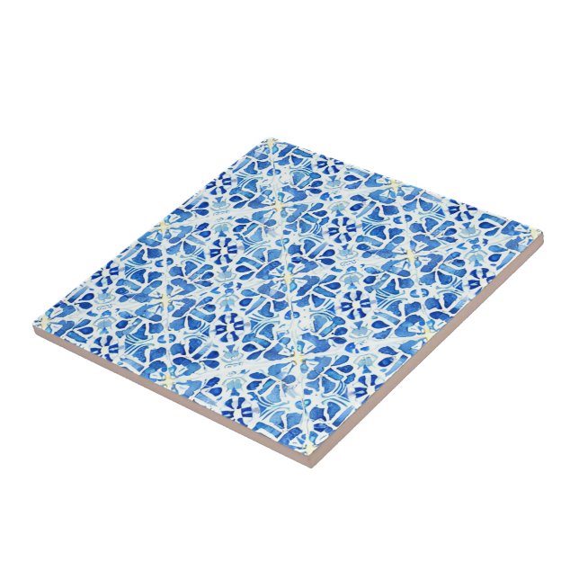 Vackra vattenfärgsblå, vinvit blek gult kakelplatta (Sidan)