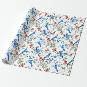 Vackra vattenfärgsfåglar och Foliage Mönster Presentpapper