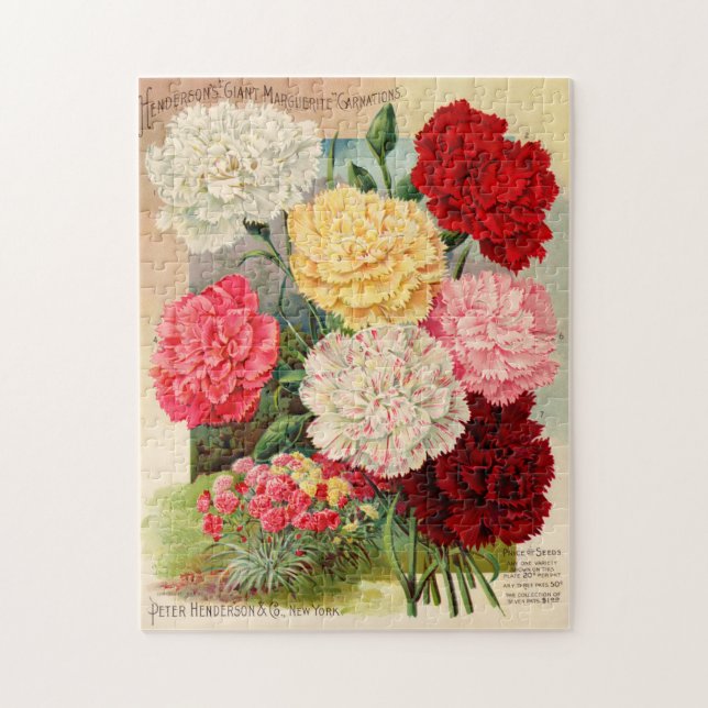 Vackra Victorian Blommigt Seed Packet Carnations Pussel (Vertikal)