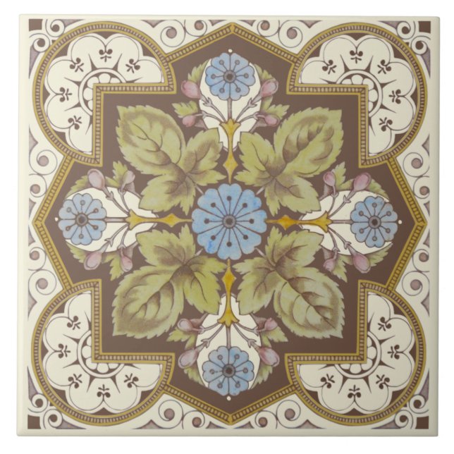 Vackra Viktorianska Blommigten Reproduction Tile Kakelplatta (Framsidan)