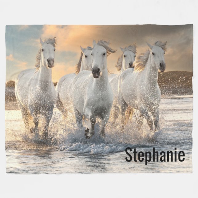 Vackra Vild White Horses Fleecefilt (Framsidan (Horisontell))